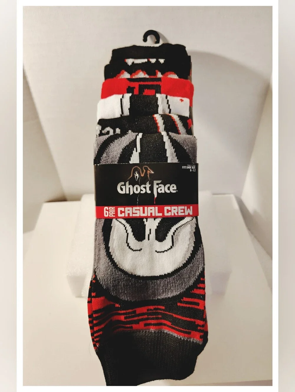 ☠️ GHOST FACE ☠️ 6-Pair of Novelty Crew Socks - Fits Shoe Size 8-12 *NIP*